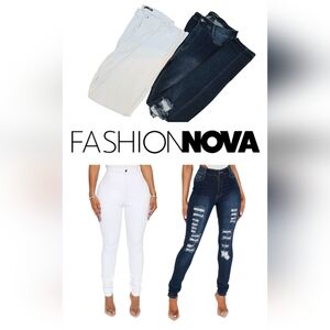 Fashion Nova 2 For 1 Stylish White and Distressed Blue Women's Jeans Set (13)